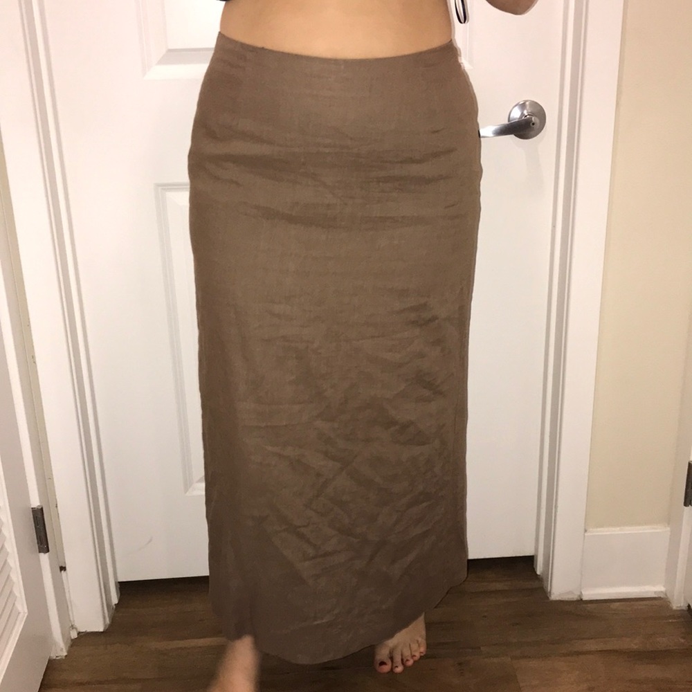 Mac & Jac 100% Linen Khaki Brown Long Maxi Skirt
